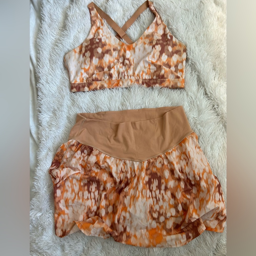 aerie Two-Piece Skirt Set in Brown and Orange Tie-Dye